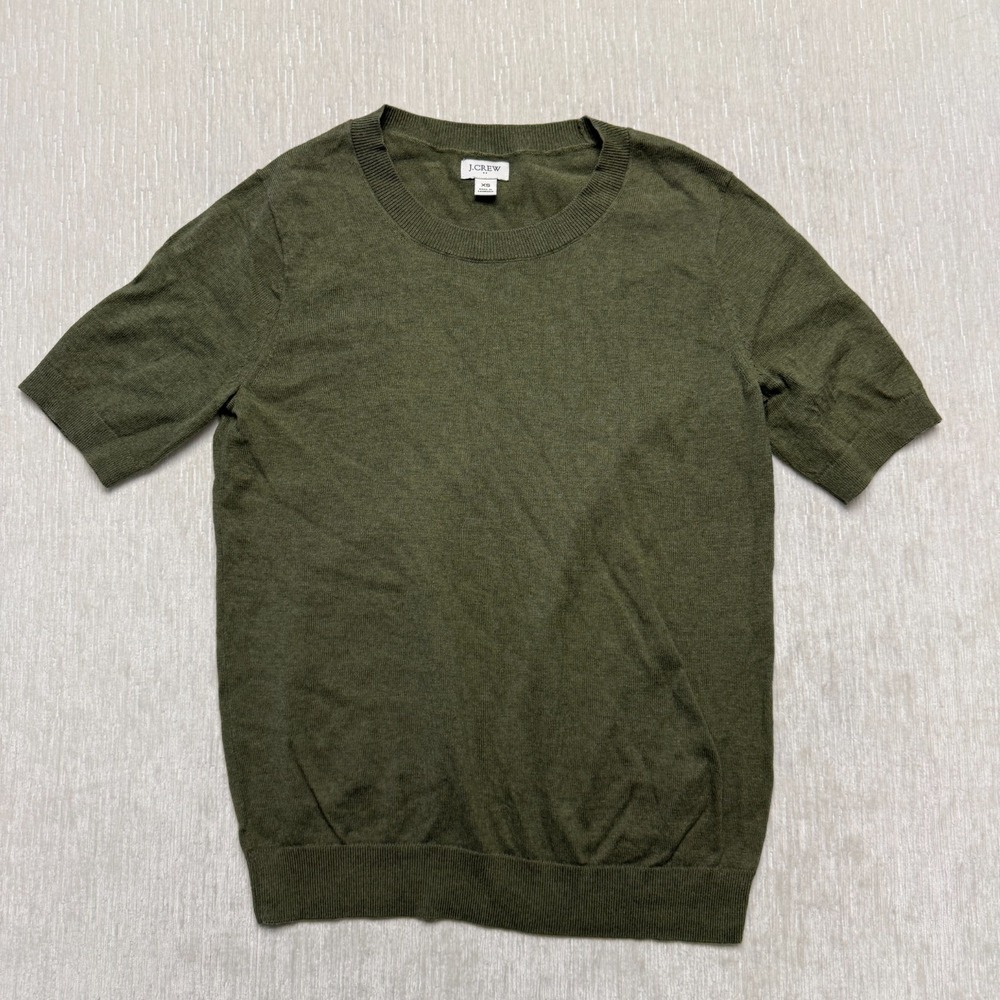 J.Crew Knit Top Short Sleeve Womens XS Olive Green Soft Cotton Pullover Crew
